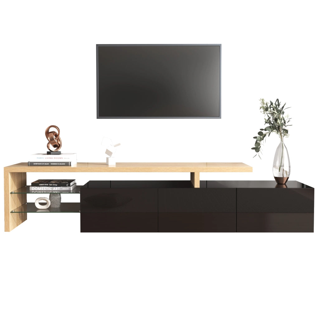 Mobile TV con LED ¨C MINIMAL ¨C Nero Lucido, Legno, Vetro