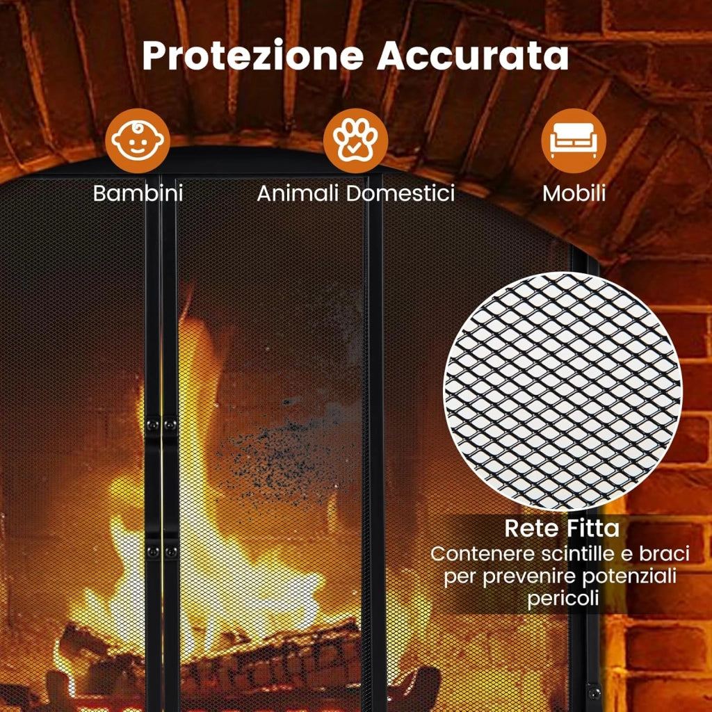 Griglia Parascintille Camino con 2 Pannelli Scorrevoli, Maniglie Convenienti e Telai di Supporto a Triangolo, Ventilazione Eccellente, Schermo per Camino in Rete Metallica (96 x 79 cm)