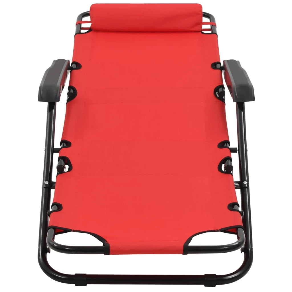 Set di due lettini prendisole pieghevoli con poggiapiedi acciaio rosso 02_0011945