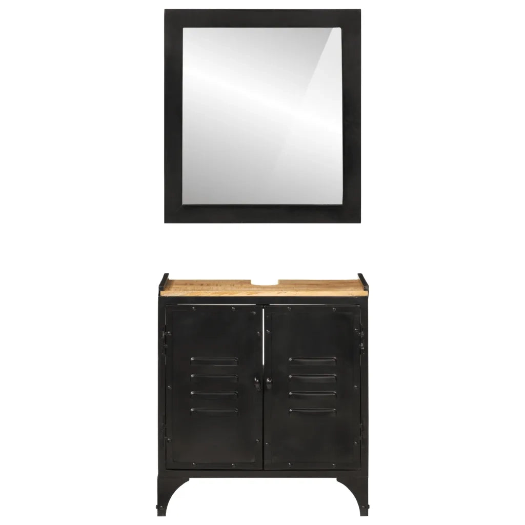 Set Mobili da Bagno 2pz in Ferro e Legno Massello di Mango