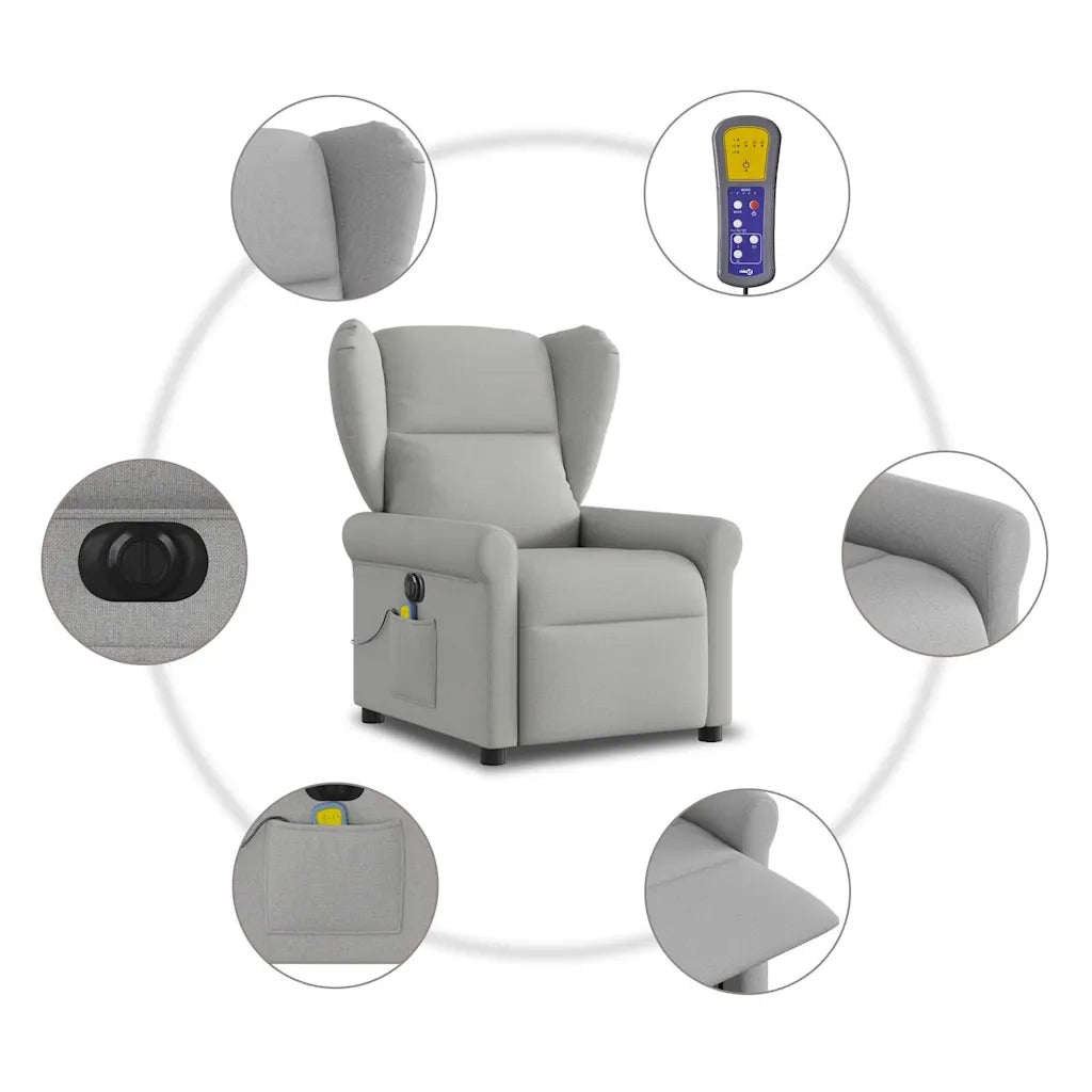 Divano Sedia-Poltrona Reclinabile Massaggio Elettrica Grigio Nuvola Tessuto 313492