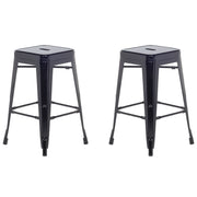 Set di 2 Sgabelli da Bar in Acciaio Nero 60 cm Impilabili Altezza Bancone Industriale