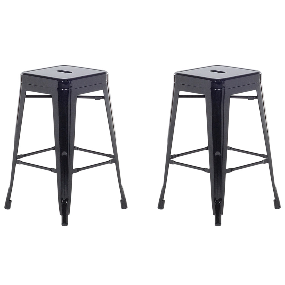 Set di 2 Sgabelli da Bar in Acciaio Nero 60 cm Impilabili Altezza Bancone Industriale