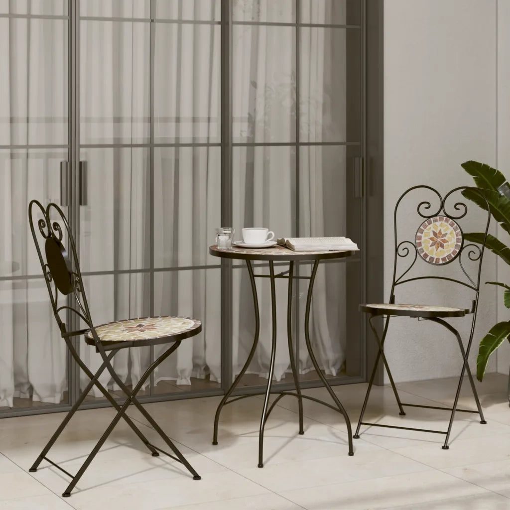Set da Bistrot con Mosaico Terracotta e Bianco Ferro e Ceramica