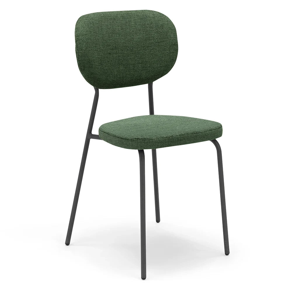 Set 2 sedie da pranzo imbottite VANESSA, 100 % MADE IN ITALY, design moderno, gambe coniche robuste in metallo, schienale e seduta rivestiti con tessuto idrorepellente strutturato colore Verde