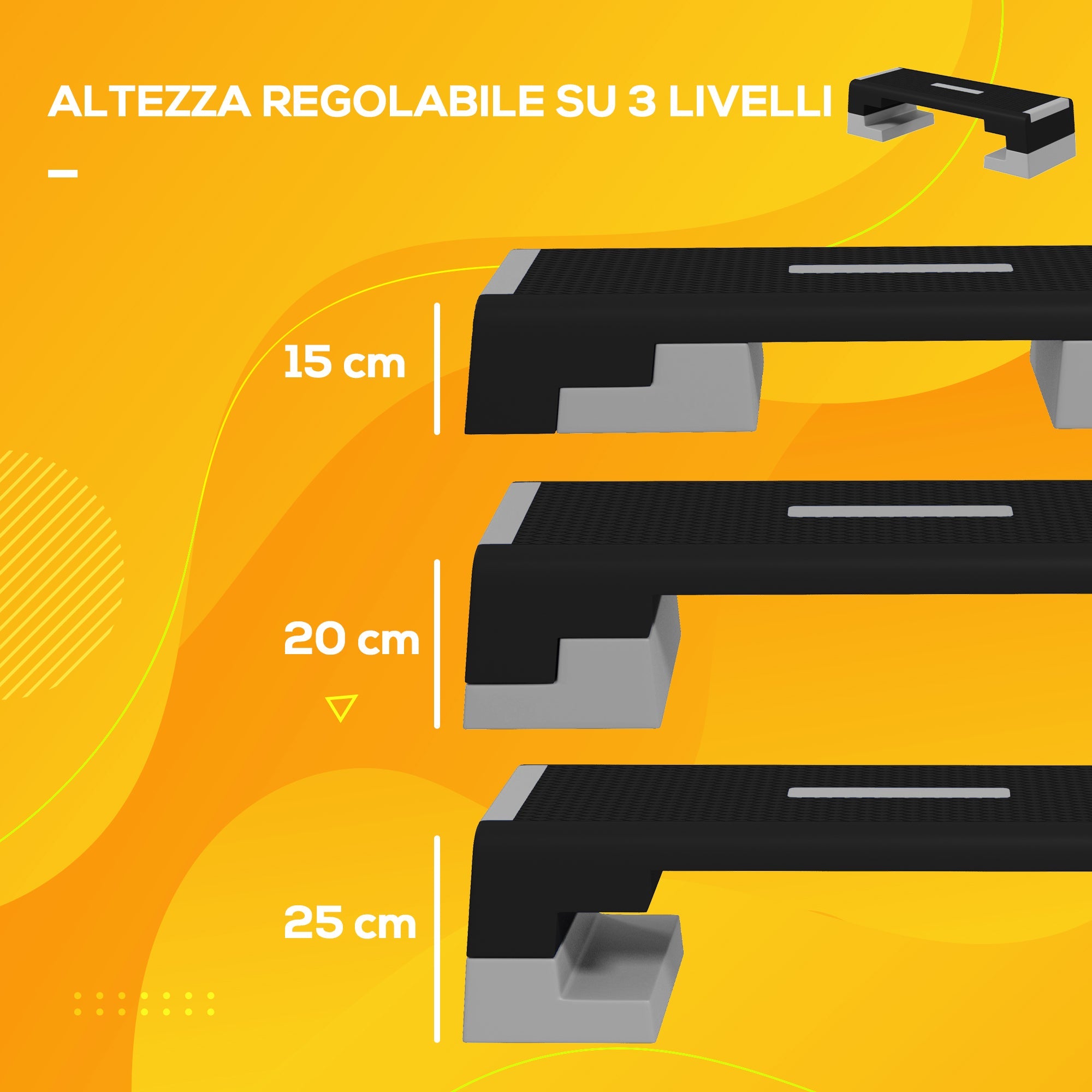 Stepper ad Altezza Regolabile con Gradini Rimovibili e Fondo Antiscivolo 97x36x15/20/25 cm in ABS Grigio