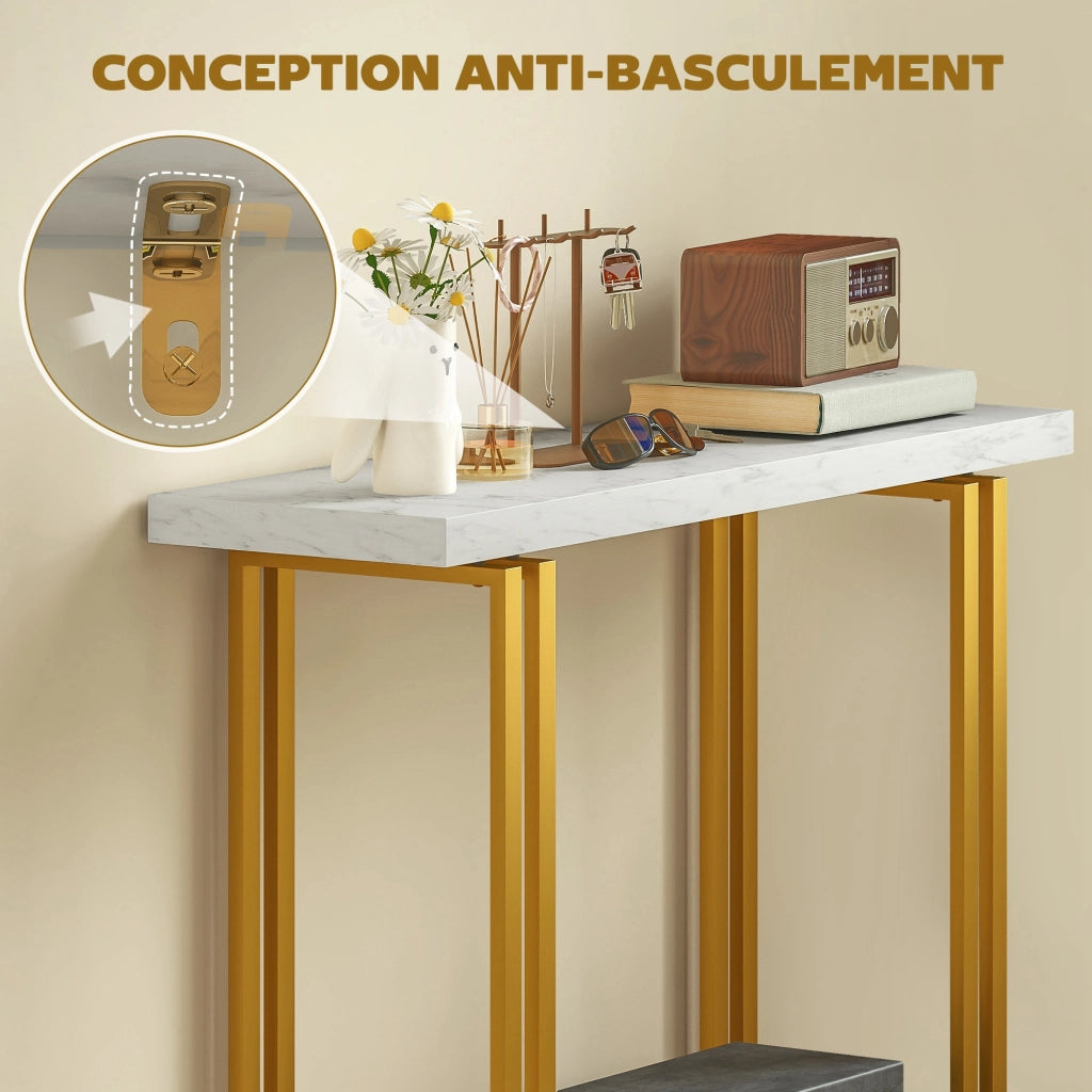 Tavolo console con piano in marmo effetto ¨C zephmum ¨C bianco oro 100x30x78,5 cm