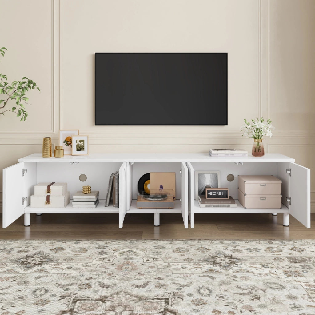 Mobile TV con 5 ante e passacavi; per soggiorno; in MDF e PB; 180x38x45 cm; bianco