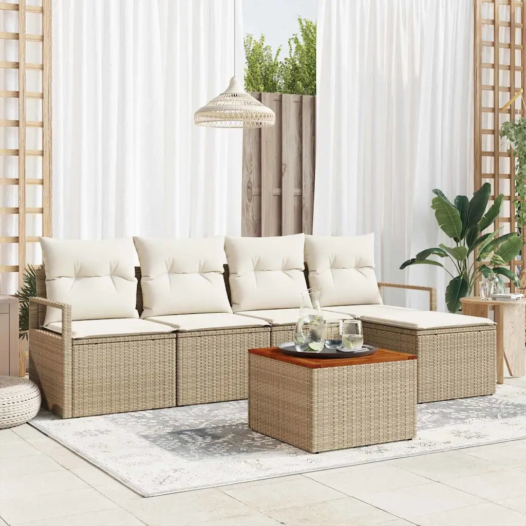 Set Divano da Giardino con cuscino 6 pcs Beige polyrattan