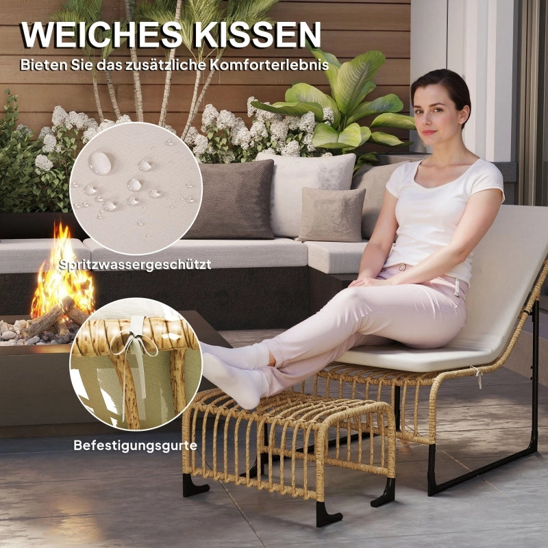 Poltrona reclinabile con poggiapiedi resistente ai raggi UV con cuscino in rattan per giardino e balcone naturale