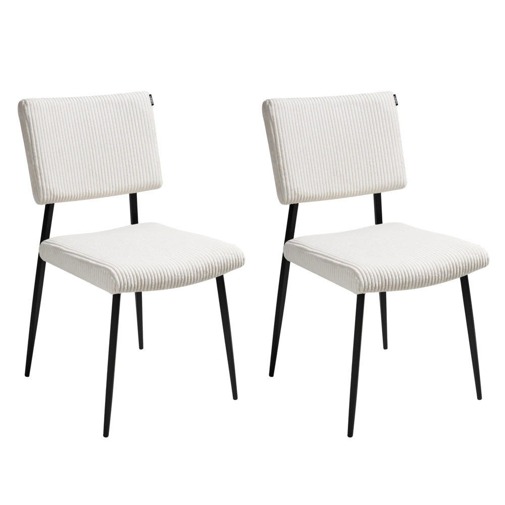 Set di 2 sedie da pranzo in velluto bianco sporco stile retrò seduta rotonda