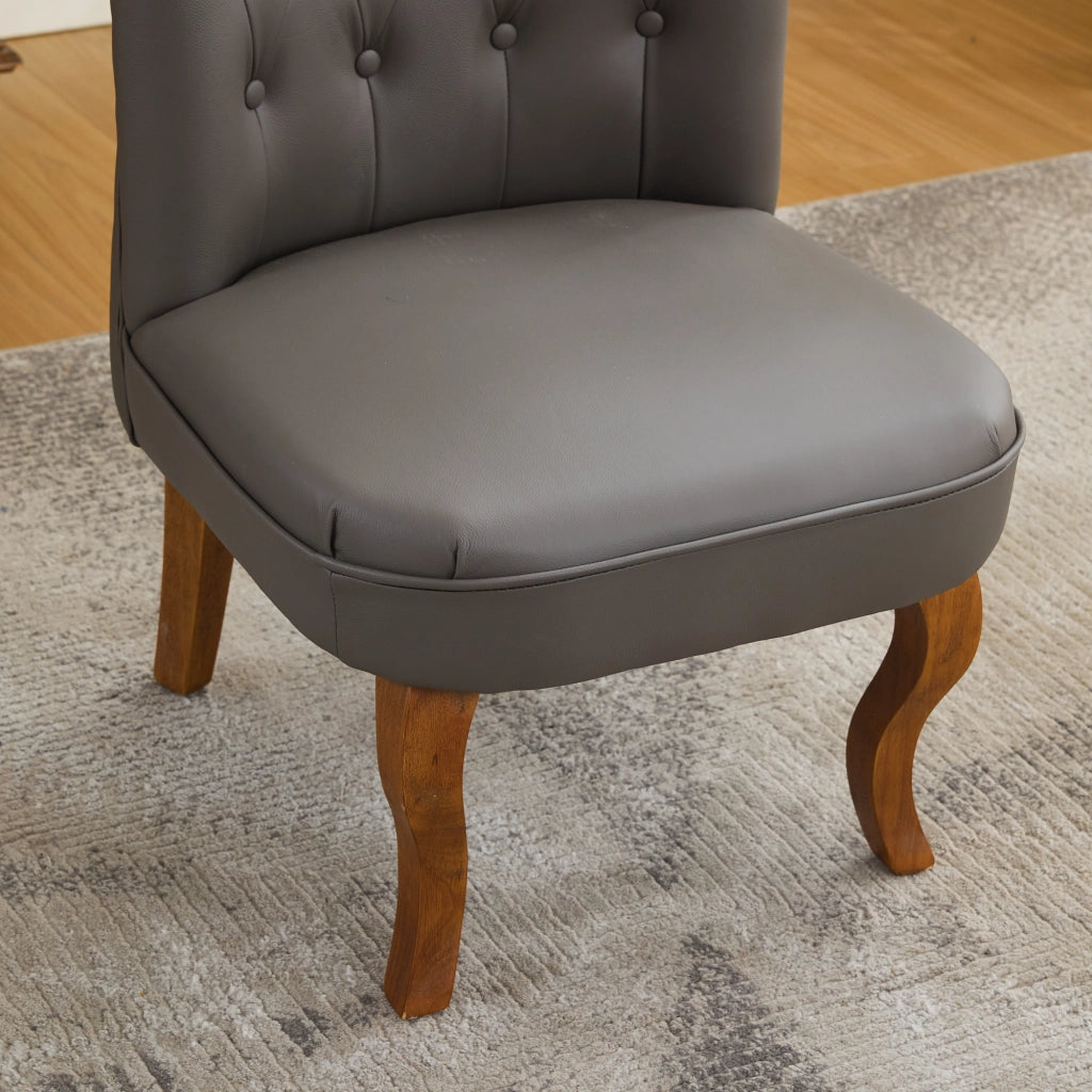 Sedia da pranzo in pelle pieno fiore con bottoni decorativi e gambe in legno massello, grigio 64 × 59 × 50 cm
