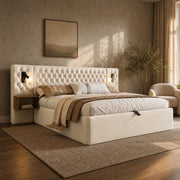 Letto matrimoniale contenitore 160x200 cm beige con comodini