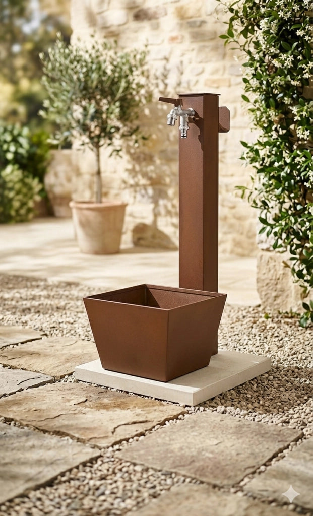 Fontana da Giardino con Rubinetto Base Vaschetta e Portagomma Belfer 42/QRRV Ruggine