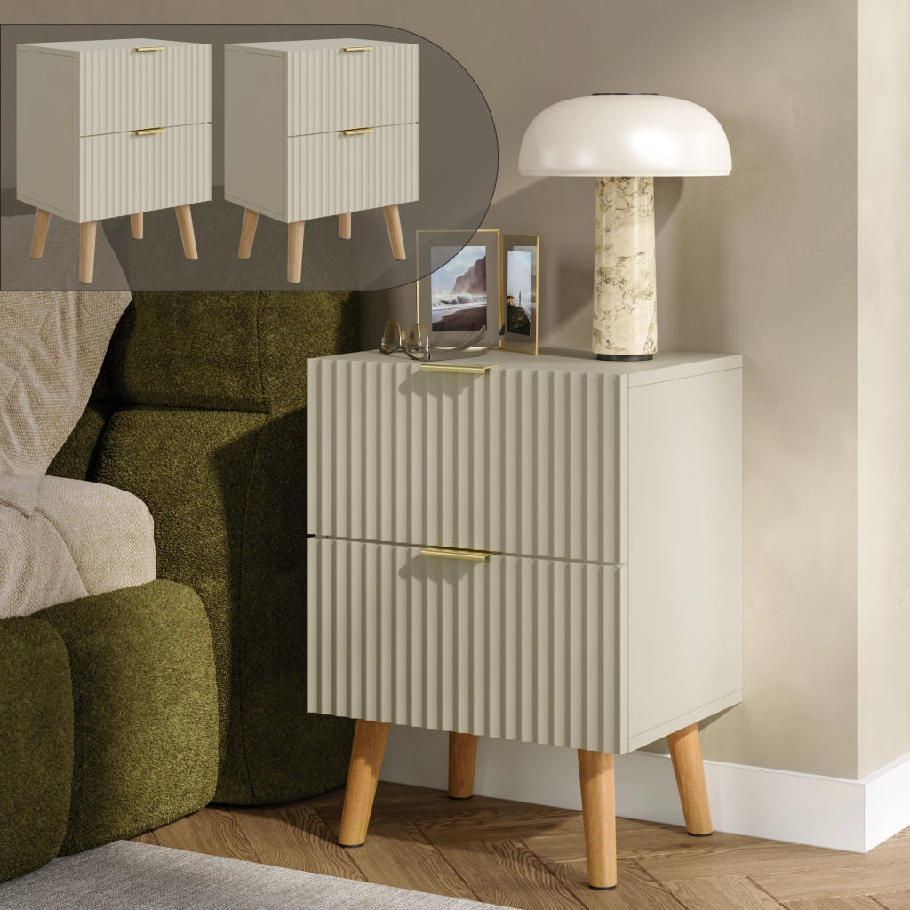 Set di 2 Comodini Nand con 2 Cassetti 55x40x30 cm color Sabbia [en.casa]