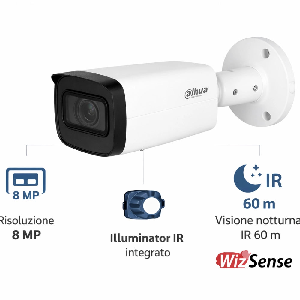 Dahua ipc-hfw2841t-zas telecamera di rete bullet ir varifocale 8 mp
