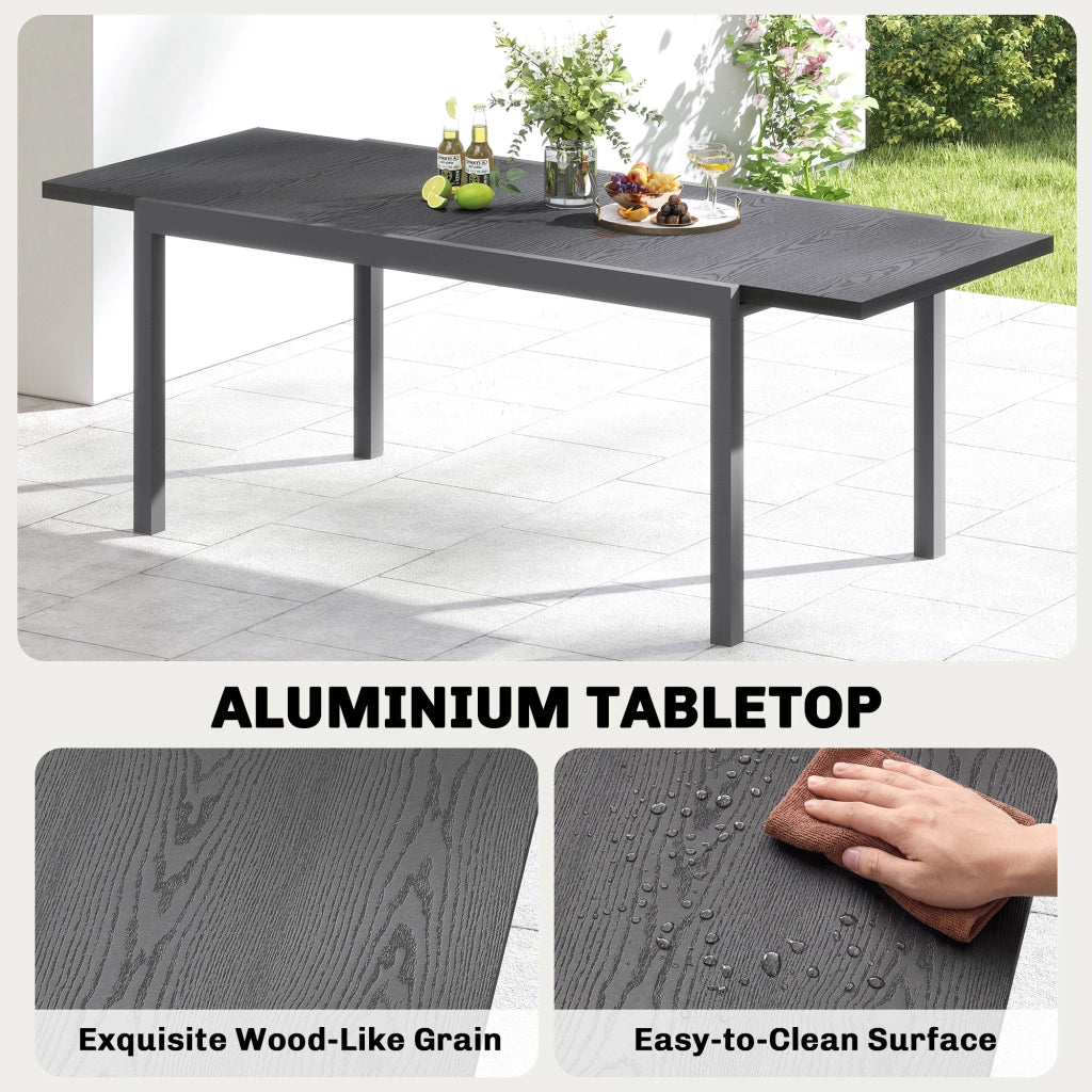 Tavolo da Giardino Allungabile in Aluminium Effetto Legno con Gambe Regolabili per 8-10 Persone ¨C zephmum ¨C 214x85x75 cm Grigio Antracite
