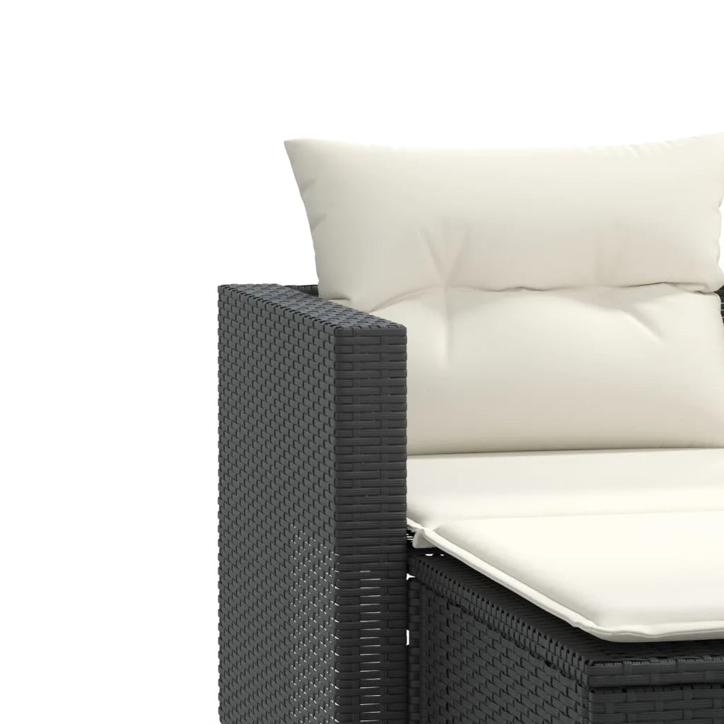 Divano da Giardino 2 Posti con Sgabelli Nero in Polyrattan 365790