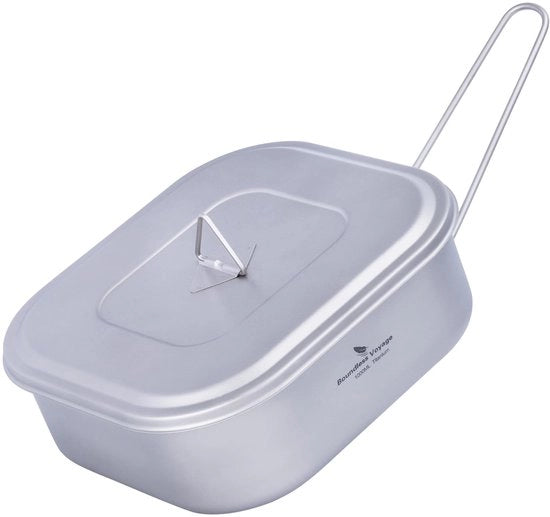 Campingpan in Titanio 1000ml con Coperchio e Maniglia Opacaabile per Buitenzorg, Bento Box e Bushcraft, Kookgerei con Coperchio e Maniglia Opacaibile Ti2084C