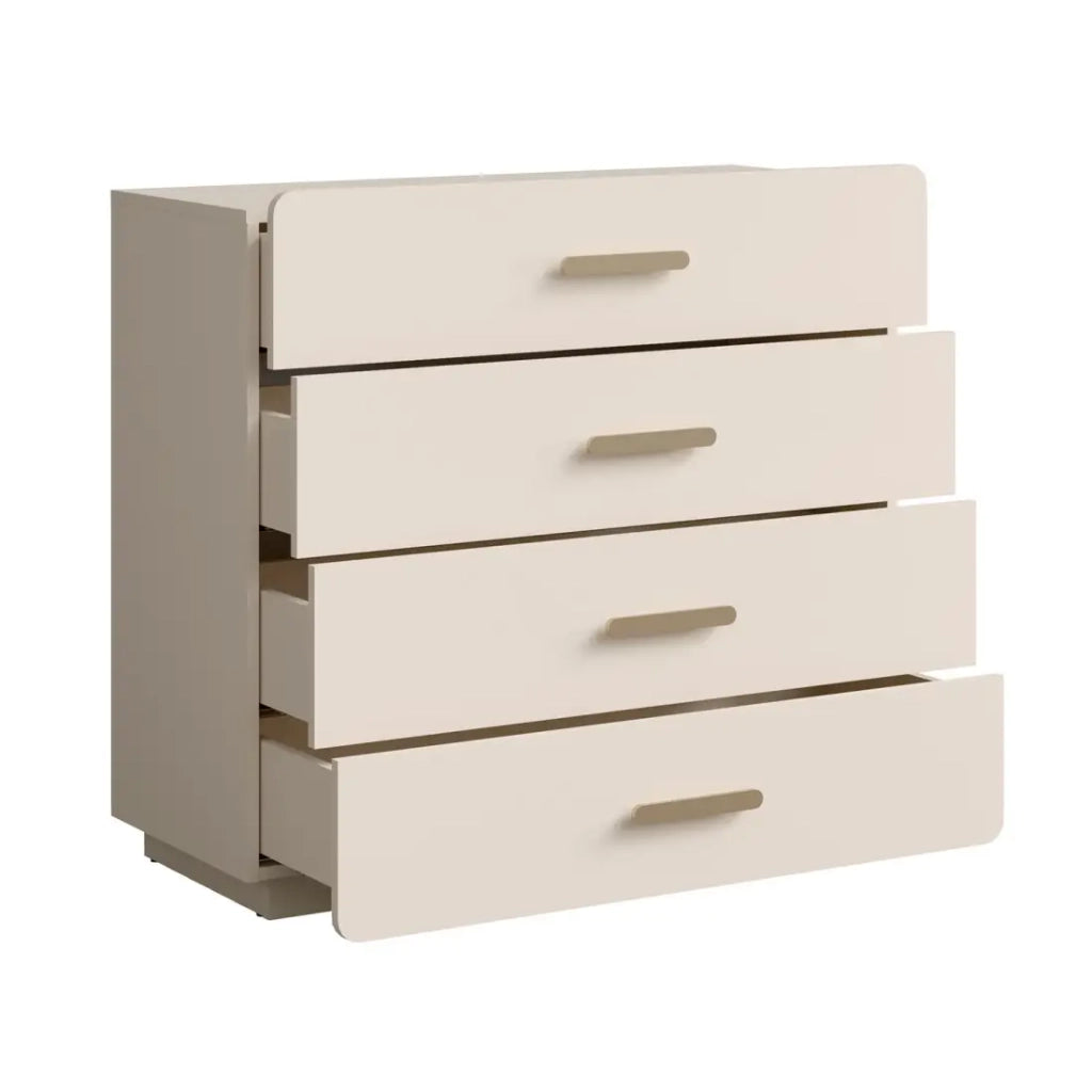 Camera completa AMALIE beige – Letto contenitore 180x200 cm, armadio, cassettiera, 2 comodini e scaffali