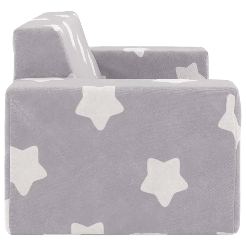 Divano per Bambini 2 Posti Grigio Chiaro Stelle Morbido Peluche