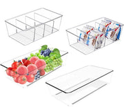 Organizzatore per frigorifero a 4 (2 misure) con compartimenti, organizzatore per la cucina con lavello, organizzatore per carrello, cassetto a pile per snack, the e spezie