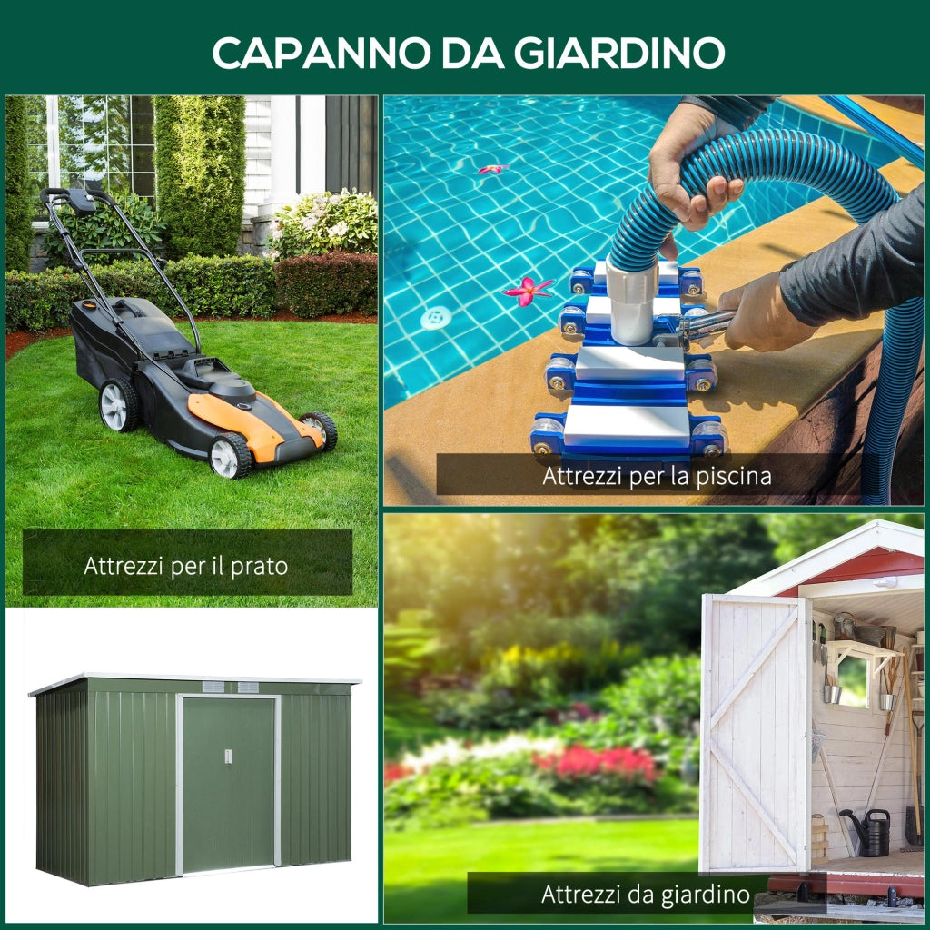 Casetta Box da Giardino 280x130x172 cm in Lamiera di Acciaio Verde Chiaro