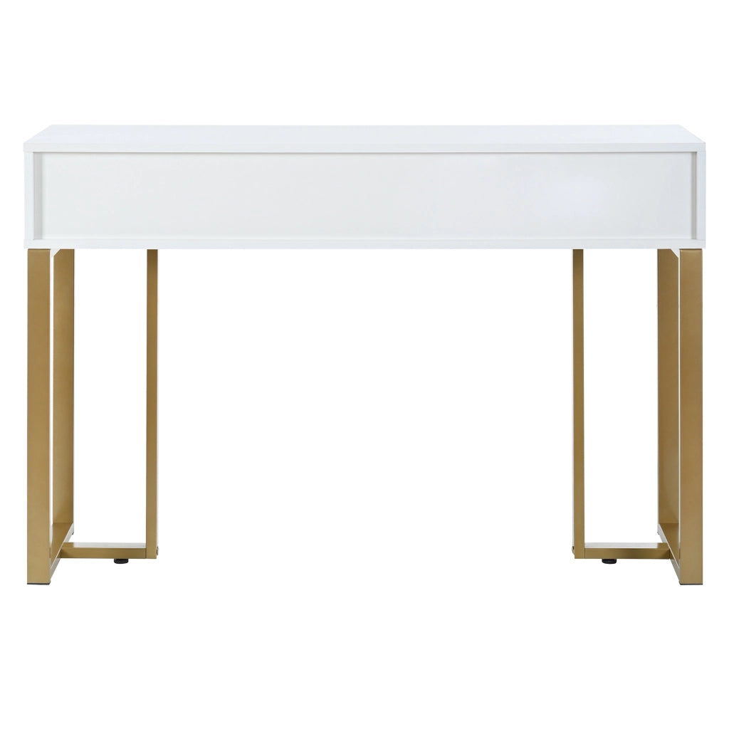 Consolle con 2 cassetti e motivi geometrici, struttura in MDF, per soggiorno e ingresso, bianco e oro