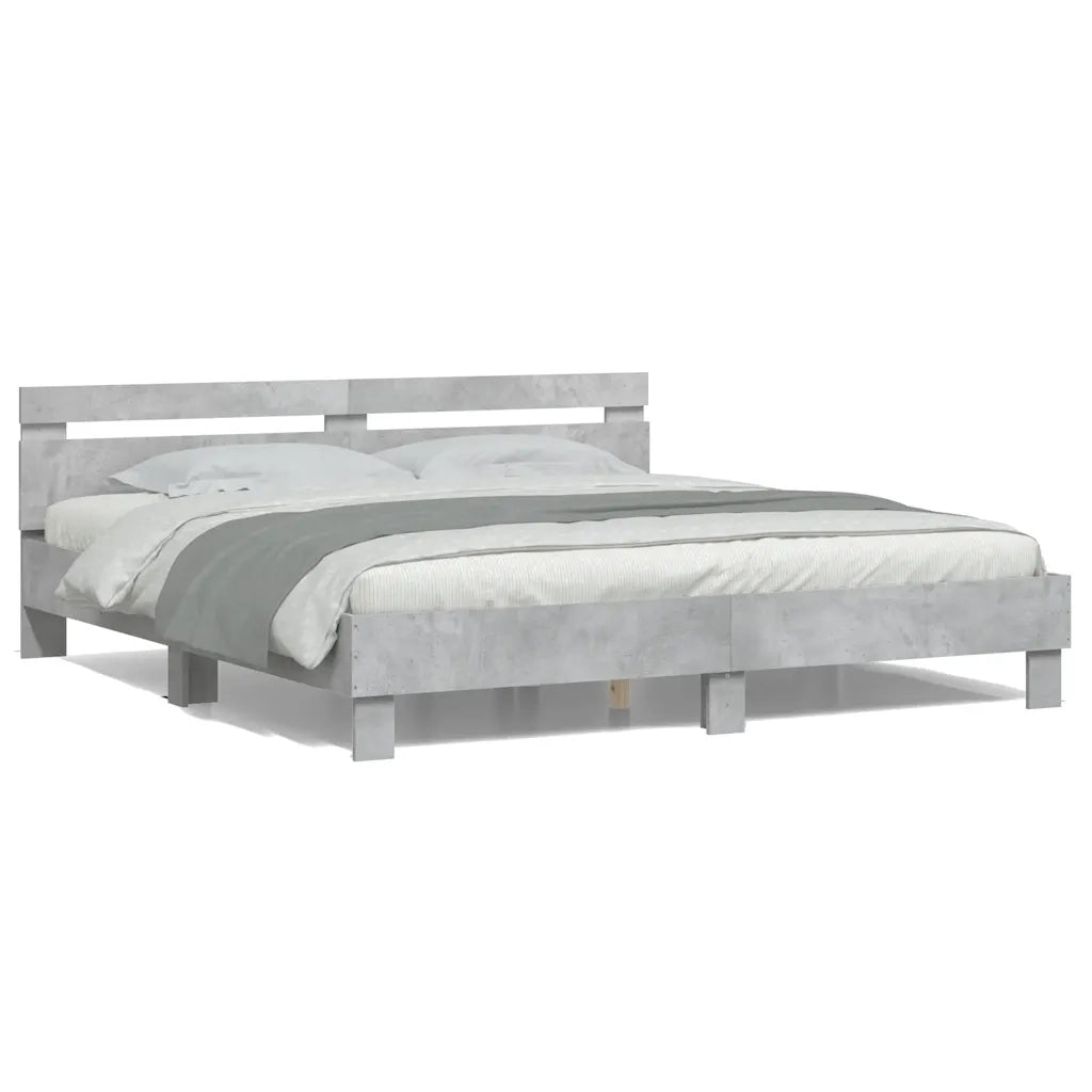 Letto matrimoniale | Letto per adulti | Giroletto con Testiera e LED Grigio Cemento 160x200 cm