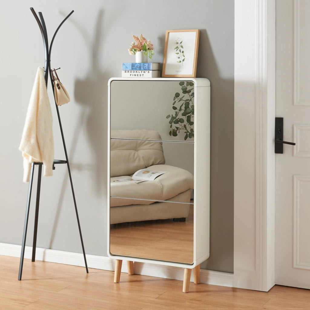 Scarpiera Aure con Ante a Specchio e 3 Contenitori Ribaltabili 134 x 63 x 24 cm Bianco [en.casa]
