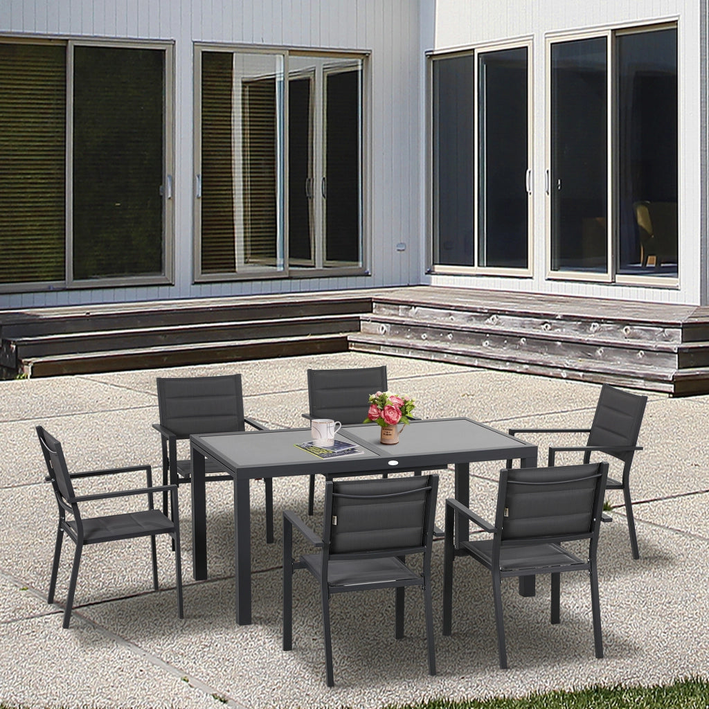 Set da Giardino in Polyrattan con Tavolo Allungabile Vetro e 6 Sedie ¨C zephmum ¨C Grigio Scuro