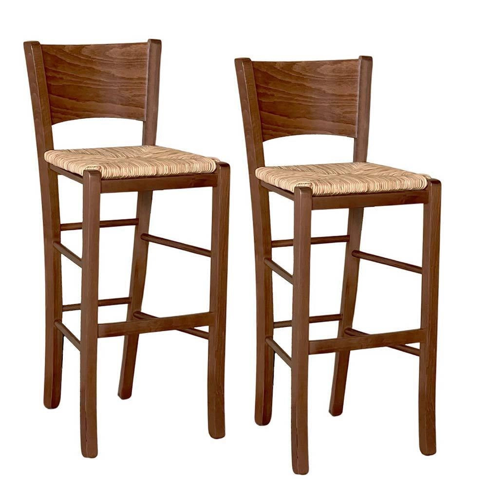 Sgabelli bar lucy in legno noce scuro h 73 cm con seduta in paglia di riso