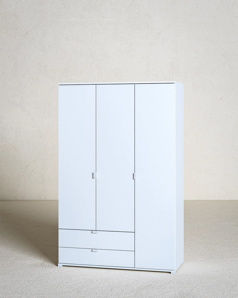 Armadio Cycas - Guardaroba moderno - 3 ante e 2 cassetti - Struttura bianca - 2 ripiano incluso - 120 x 52 x 177 cm_