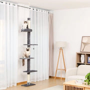 Centro di attività per gatti a 5 livelli, adattabile in altezza, da pavimento a soffitto, con scala a grattugia, letto accogliente, pallone sospeso per gatti interni/kittens, colore grigio
