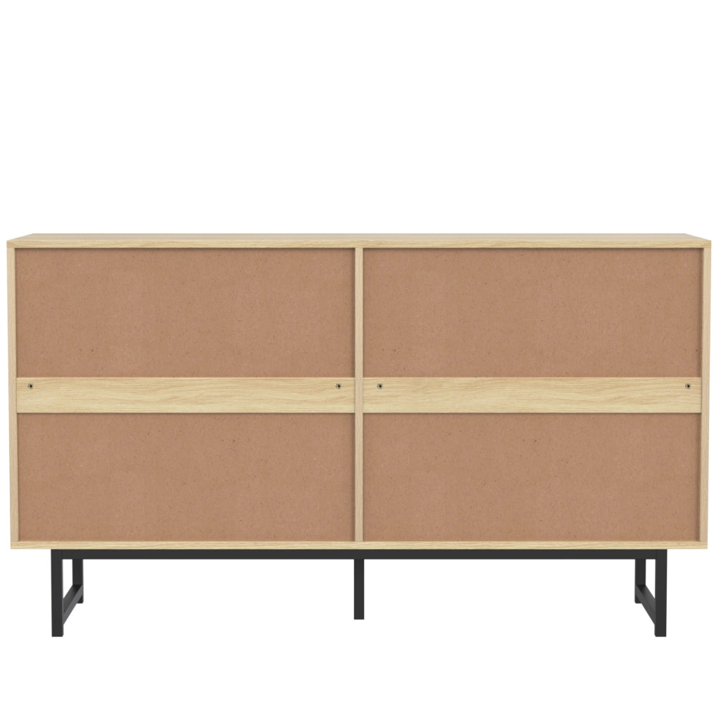 Credenza elegante 140 cm con 4 ante e intreccio in rattan