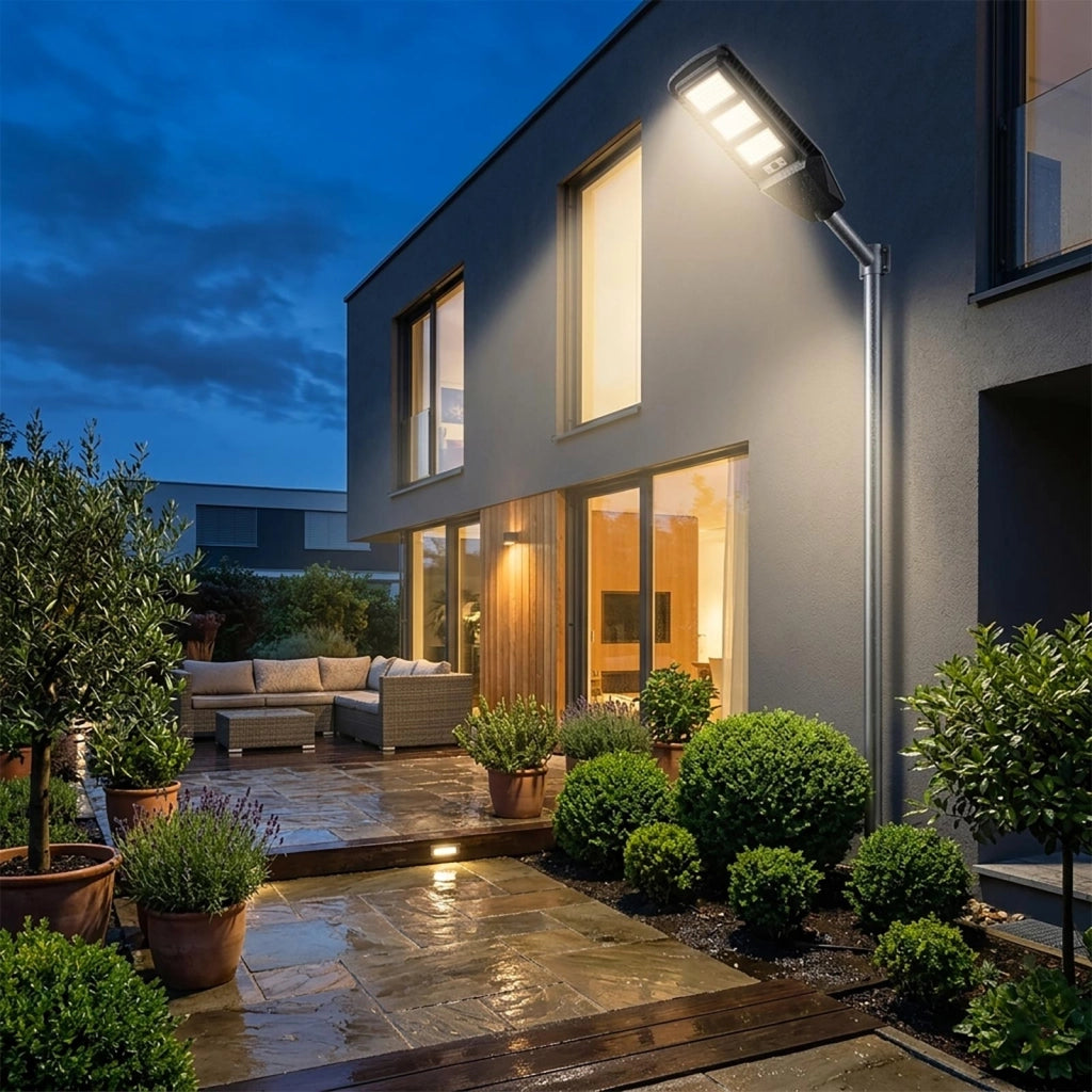 Armatura Stradale Solare LED 180W Sensore Crepuscolare IP65 Pannello Fotovoltaico Luce Sicurezza Viali Giardino Cancello