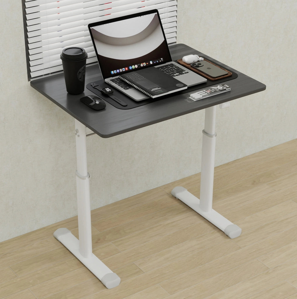 Scrivania regolabile in altezza 80x60 cm in metallo e legno grigio， manuale