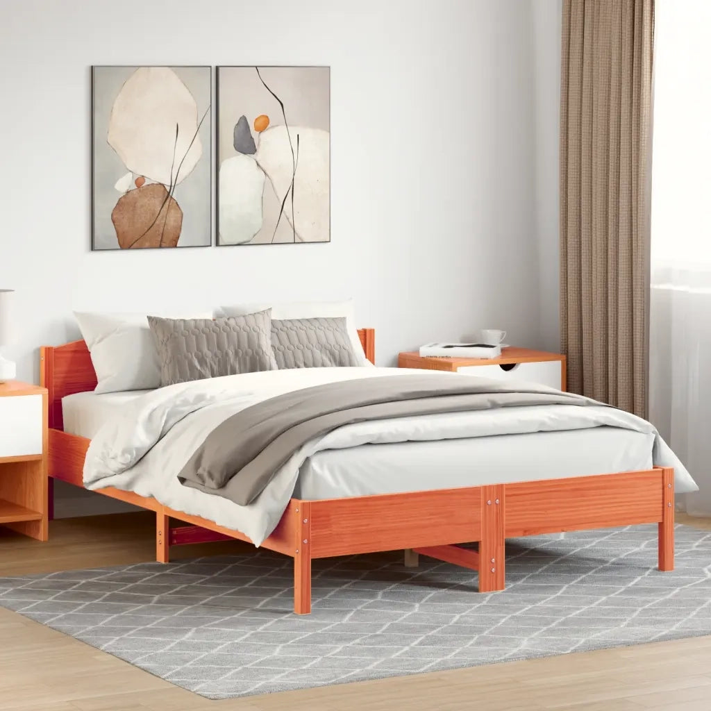Letto matrimoniale | Letto per adulti | Giroletto senza Materasso Marrone Cera 160x200 cm Legno di Pino