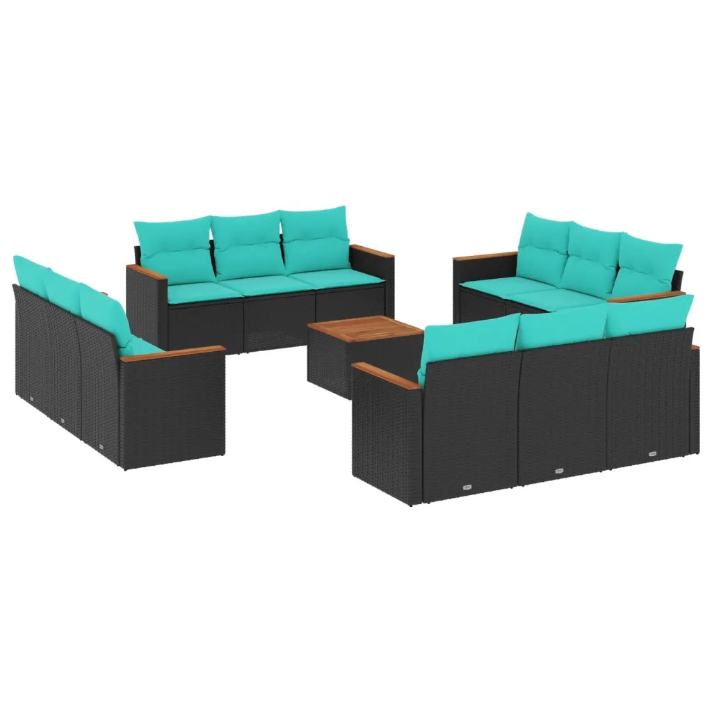 Set Divani da Giardino 13 pz con Cuscini Nero in Polyrattan 3225840