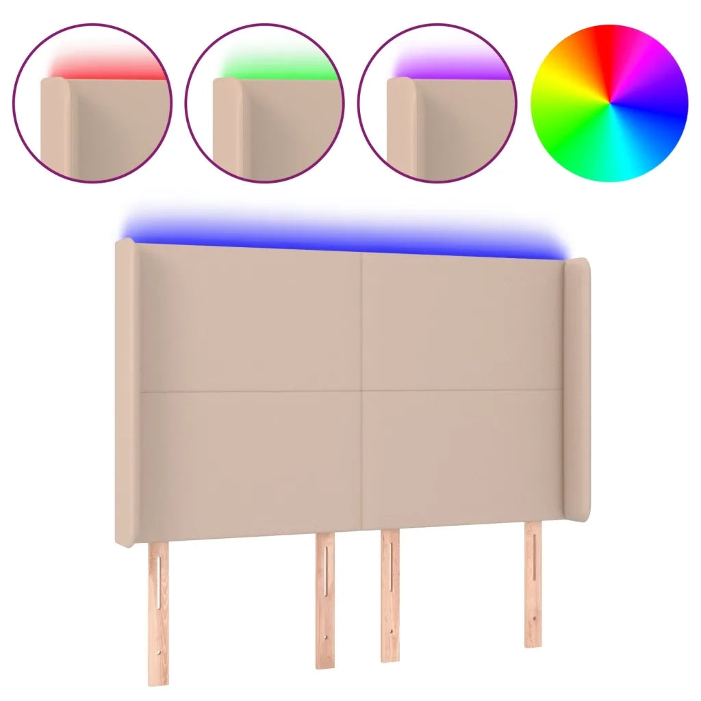 Testiera | Testata a LED Cappuccino 147x16x118/128 cm in Similpelle