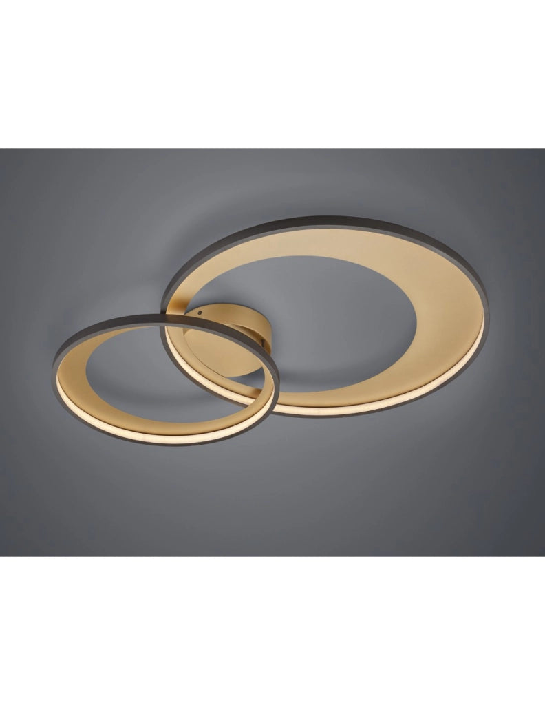 Plafoniera Granada Doppio Cerchio Nero-Oro Led 36w Dimmerabile L85 cm Trio Lighting