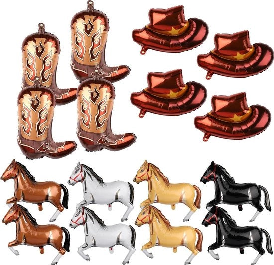 Decorazioni per Festa 16 Pezzi - Tema Western Cowboy - Stivali Grandi Cappelli Cavallo Pallone - Regali per Compleanno Festa di Benvenuto