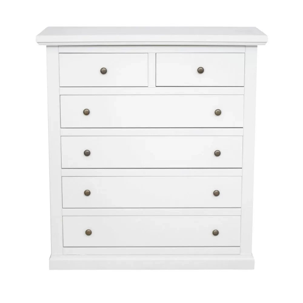 Cassettiera 6 cassetti legno shabby bianco pomolo bronzo 86x40x96 - Mobili 2G