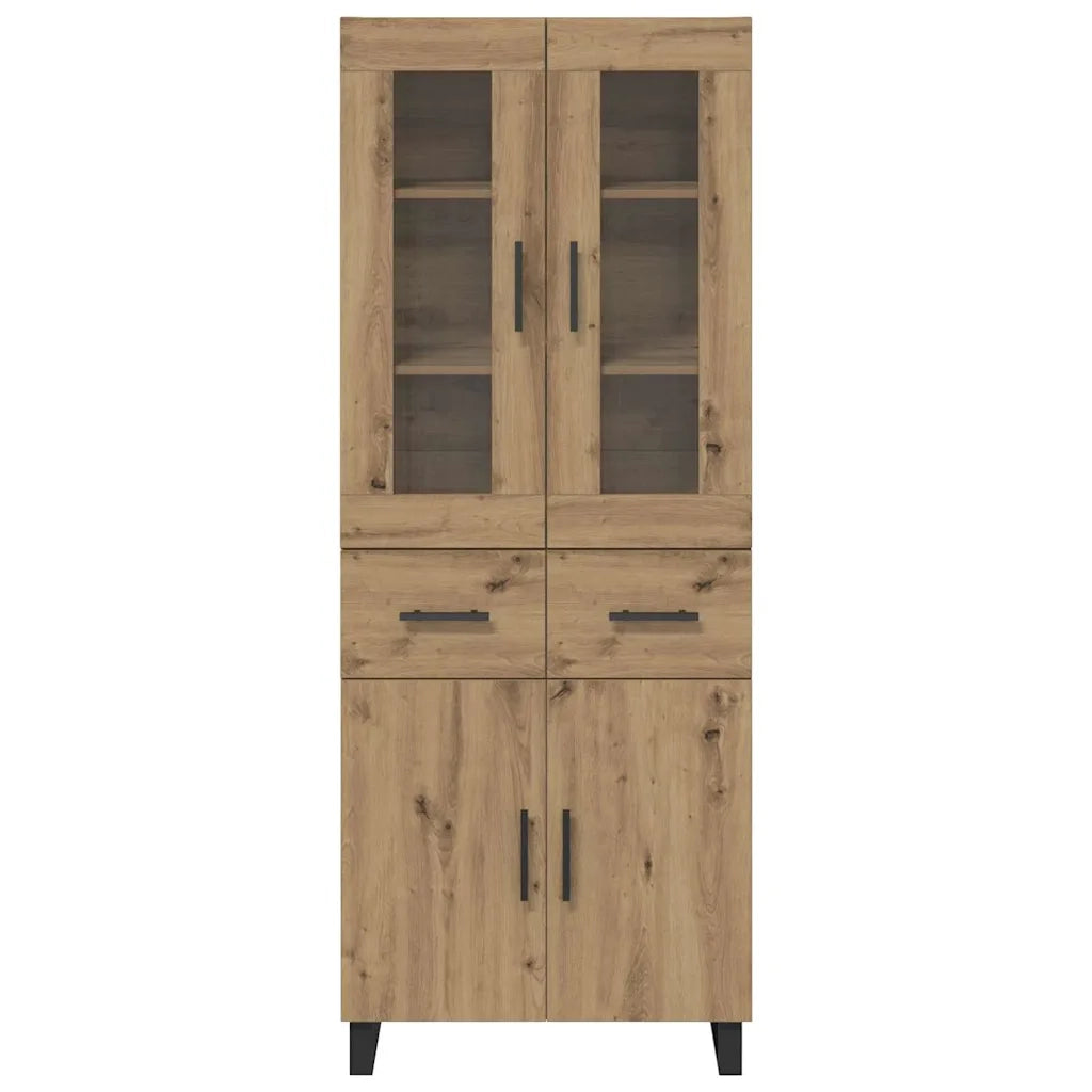 Credenza 2 pcs Rovere artigianale Legno Stratificato e Vetro
