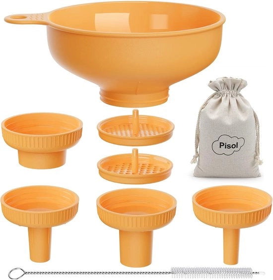 Treccia per cucina con bocca ampia, qualità alimentare, contenitore di conservazione in plastica con 4 misure di uscita per il riempimento di vasi mason ampi e regolari, spezie, shampoo.
