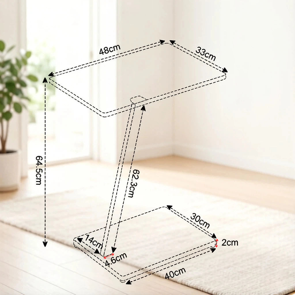 Tavolino basso a C con piano in MDF e struttura in metallo, nero, per soggiorno e camera da letto, 48 × 64,5 × 33 cm