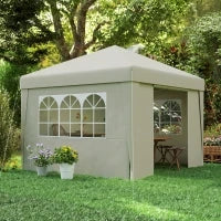 Gazebo da Giardino Pieghevole 3x3x2,75m Anti-UV 30+ con Finestre, Pareti Laterali e Sacca da Trasporto, Crema