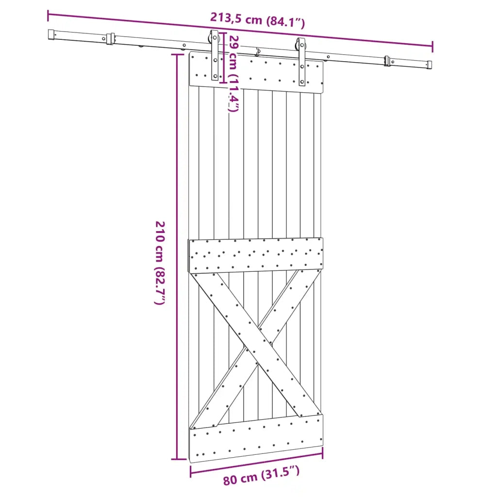 Porta scorrevole NARVIK Naturale e Nero 80 x 210 cm (213,5 cm) 3445354