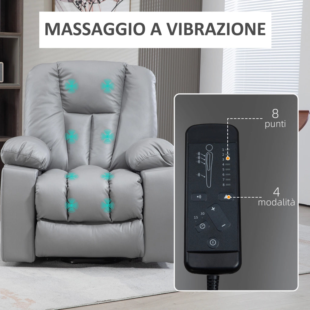 Poltrona Alzapersona Reclinabile Massaggiante ¨C Xylo ¨C Microfibra Grigio 94x96x106 cm