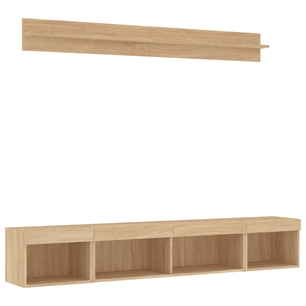 vidaXL Mobili TV a Muro con LED 5pz Rovere Sonoma Legno Multistrato